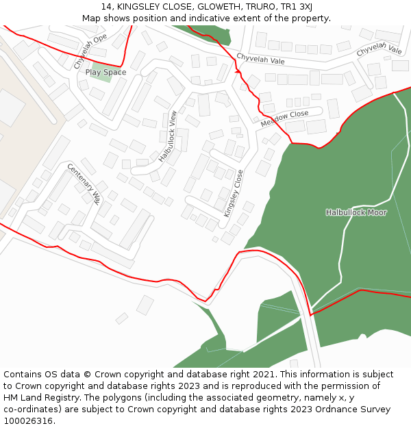14, KINGSLEY CLOSE, GLOWETH, TRURO, TR1 3XJ: Location map and indicative extent of plot