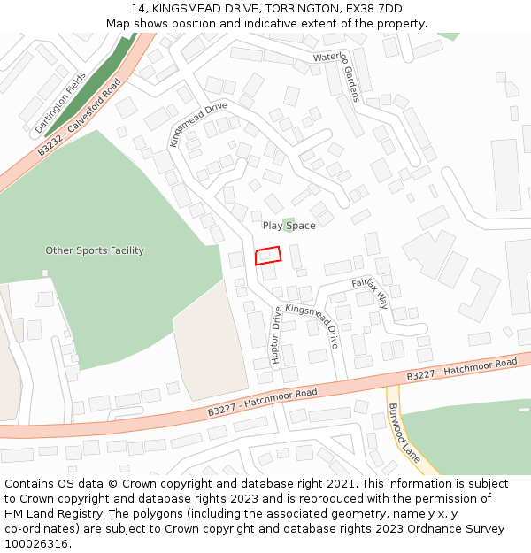 14, KINGSMEAD DRIVE, TORRINGTON, EX38 7DD: Location map and indicative extent of plot