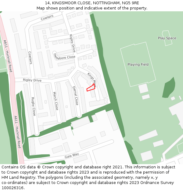 14, KINGSMOOR CLOSE, NOTTINGHAM, NG5 9RE: Location map and indicative extent of plot