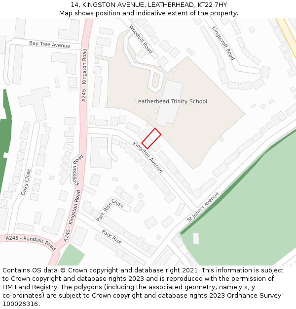 14, KINGSTON AVENUE, LEATHERHEAD, KT22 7HY: Location map and indicative extent of plot