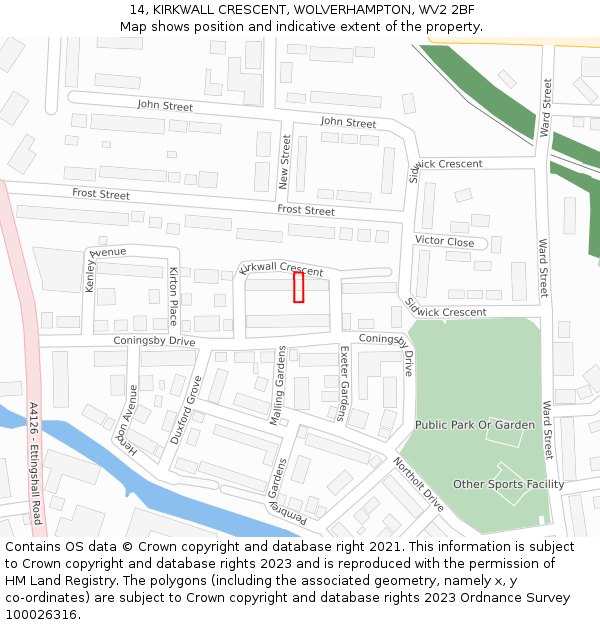 14, KIRKWALL CRESCENT, WOLVERHAMPTON, WV2 2BF: Location map and indicative extent of plot