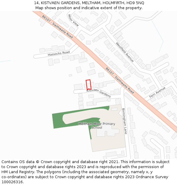 14, KISTVAEN GARDENS, MELTHAM, HOLMFIRTH, HD9 5NQ: Location map and indicative extent of plot