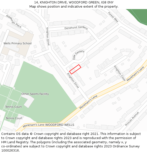 14, KNIGHTON DRIVE, WOODFORD GREEN, IG8 0NY: Location map and indicative extent of plot