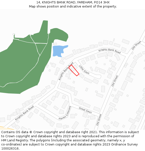 14, KNIGHTS BANK ROAD, FAREHAM, PO14 3HX: Location map and indicative extent of plot