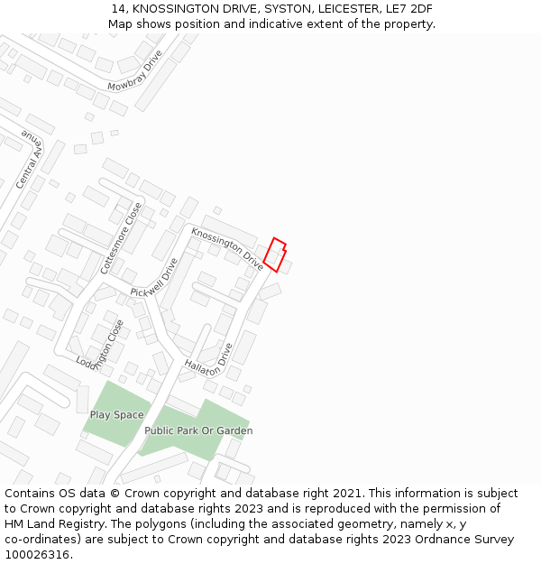14, KNOSSINGTON DRIVE, SYSTON, LEICESTER, LE7 2DF: Location map and indicative extent of plot