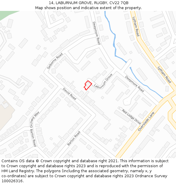 14, LABURNUM GROVE, RUGBY, CV22 7QB: Location map and indicative extent of plot
