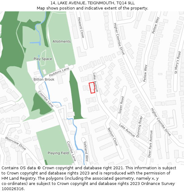 14, LAKE AVENUE, TEIGNMOUTH, TQ14 9LL: Location map and indicative extent of plot