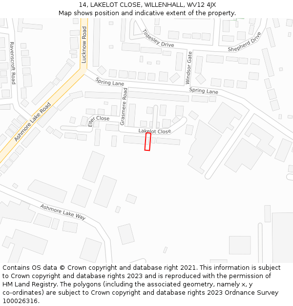 14, LAKELOT CLOSE, WILLENHALL, WV12 4JX: Location map and indicative extent of plot