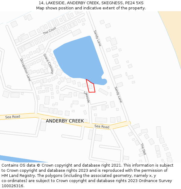 14, LAKESIDE, ANDERBY CREEK, SKEGNESS, PE24 5XS: Location map and indicative extent of plot