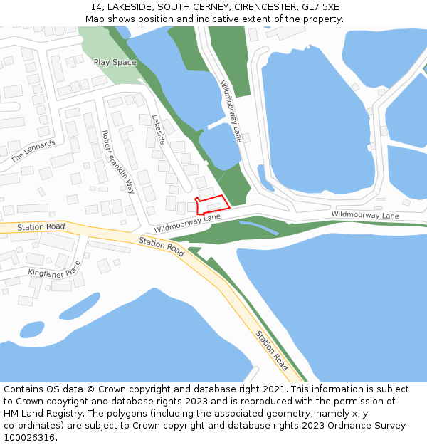 14, LAKESIDE, SOUTH CERNEY, CIRENCESTER, GL7 5XE: Location map and indicative extent of plot