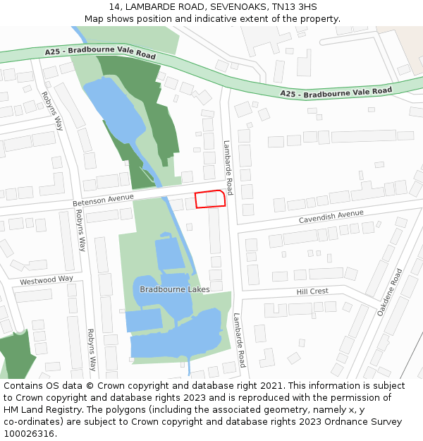 14, LAMBARDE ROAD, SEVENOAKS, TN13 3HS: Location map and indicative extent of plot