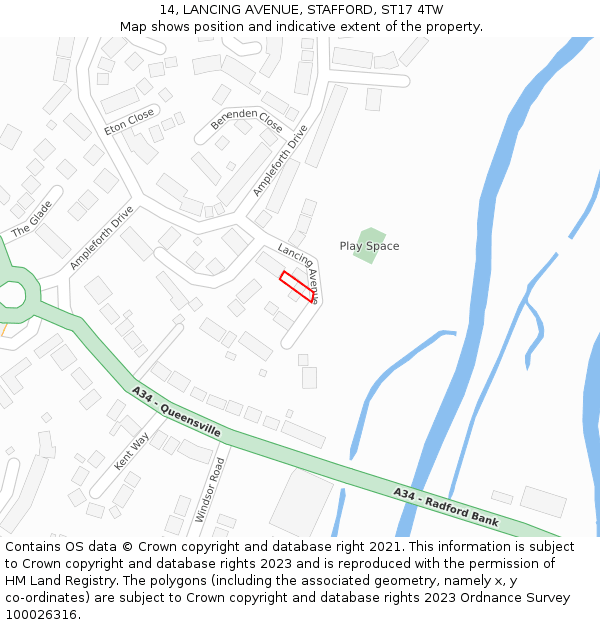 14, LANCING AVENUE, STAFFORD, ST17 4TW: Location map and indicative extent of plot