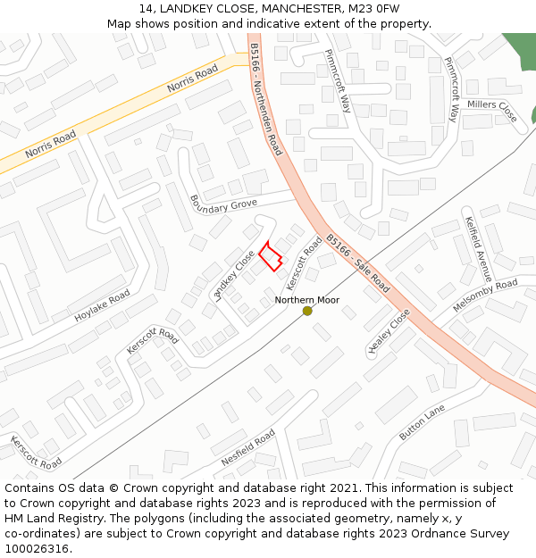 14, LANDKEY CLOSE, MANCHESTER, M23 0FW: Location map and indicative extent of plot