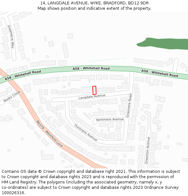 14, LANGDALE AVENUE, WYKE, BRADFORD, BD12 9DR: Location map and indicative extent of plot