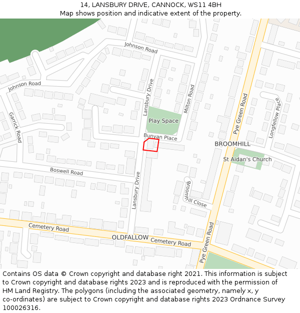 14, LANSBURY DRIVE, CANNOCK, WS11 4BH: Location map and indicative extent of plot