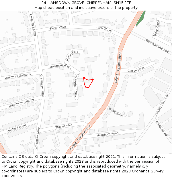 14, LANSDOWN GROVE, CHIPPENHAM, SN15 1TE: Location map and indicative extent of plot