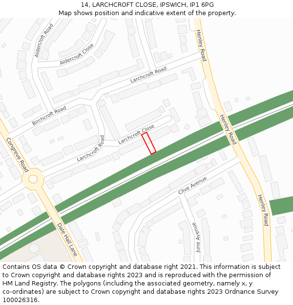 14, LARCHCROFT CLOSE, IPSWICH, IP1 6PG: Location map and indicative extent of plot