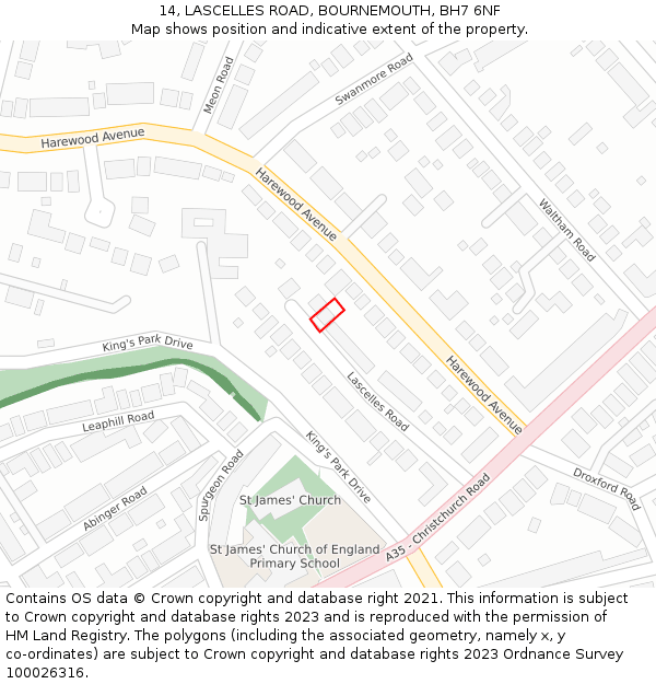 14, LASCELLES ROAD, BOURNEMOUTH, BH7 6NF: Location map and indicative extent of plot