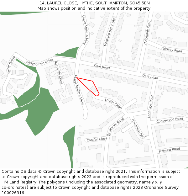 14, LAUREL CLOSE, HYTHE, SOUTHAMPTON, SO45 5EN: Location map and indicative extent of plot