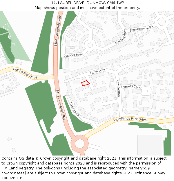 14, LAUREL DRIVE, DUNMOW, CM6 1WP: Location map and indicative extent of plot