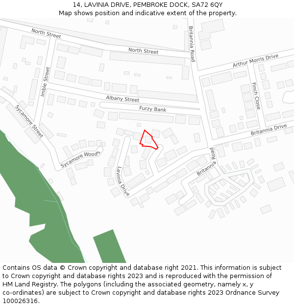 14, LAVINIA DRIVE, PEMBROKE DOCK, SA72 6QY: Location map and indicative extent of plot