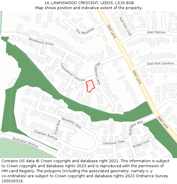 14, LAWNSWOOD CRESCENT, LEEDS, LS16 8GB: Location map and indicative extent of plot