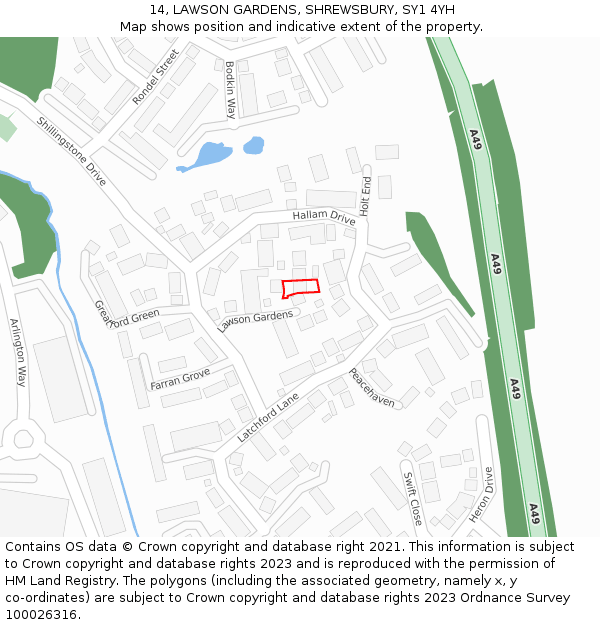 14, LAWSON GARDENS, SHREWSBURY, SY1 4YH: Location map and indicative extent of plot