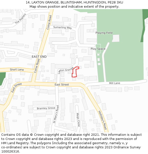14, LAXTON GRANGE, BLUNTISHAM, HUNTINGDON, PE28 3XU: Location map and indicative extent of plot