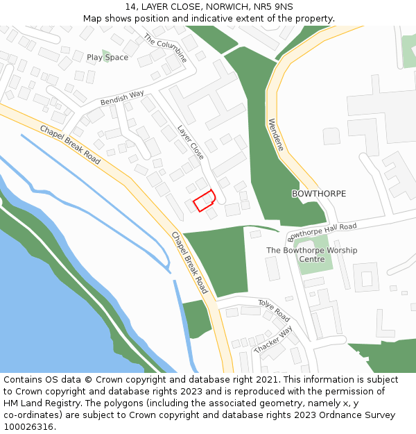 14, LAYER CLOSE, NORWICH, NR5 9NS: Location map and indicative extent of plot