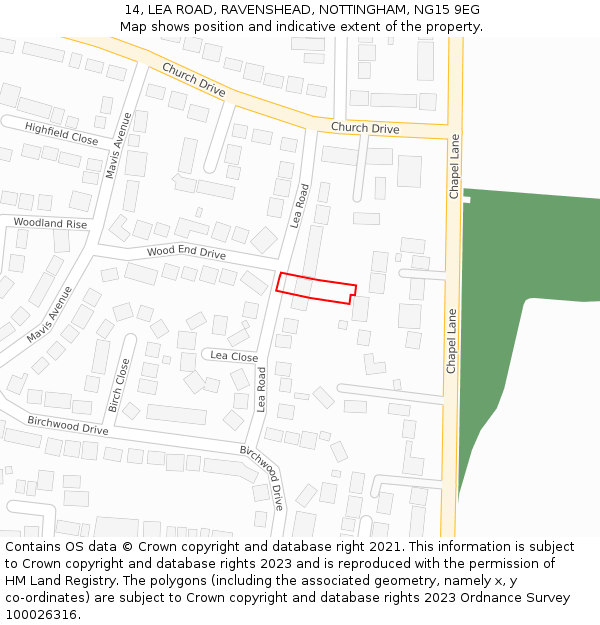 14, LEA ROAD, RAVENSHEAD, NOTTINGHAM, NG15 9EG: Location map and indicative extent of plot