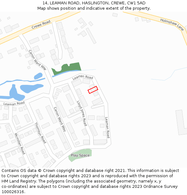 14, LEAMAN ROAD, HASLINGTON, CREWE, CW1 5AD: Location map and indicative extent of plot
