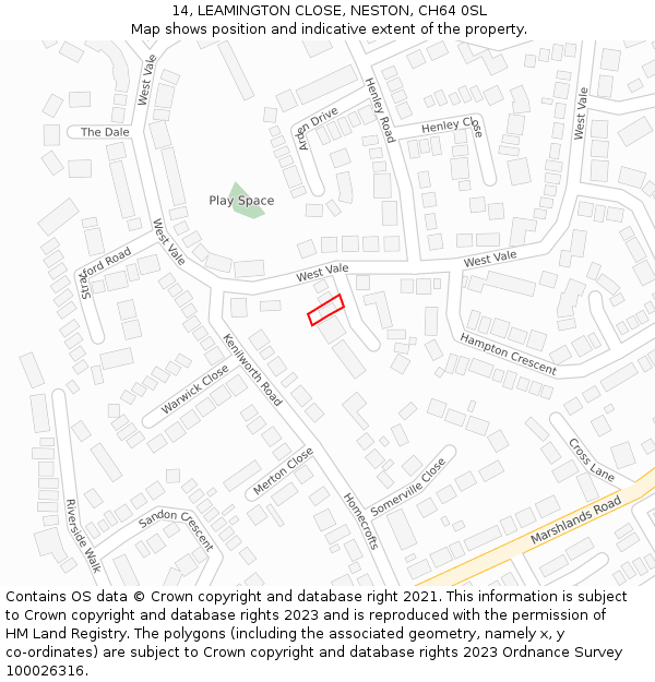 14, LEAMINGTON CLOSE, NESTON, CH64 0SL: Location map and indicative extent of plot