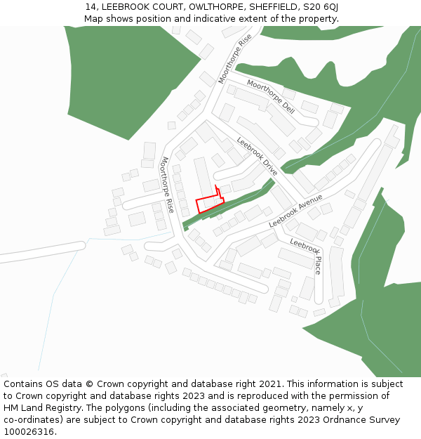14, LEEBROOK COURT, OWLTHORPE, SHEFFIELD, S20 6QJ: Location map and indicative extent of plot
