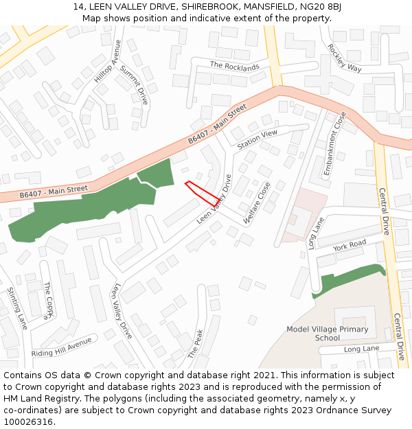 14, LEEN VALLEY DRIVE, SHIREBROOK, MANSFIELD, NG20 8BJ: Location map and indicative extent of plot