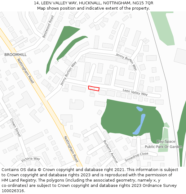 14, LEEN VALLEY WAY, HUCKNALL, NOTTINGHAM, NG15 7QR: Location map and indicative extent of plot