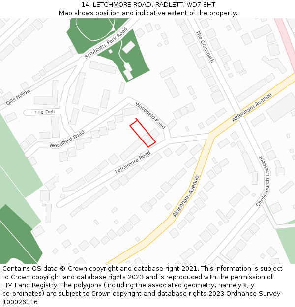 14, LETCHMORE ROAD, RADLETT, WD7 8HT: Location map and indicative extent of plot