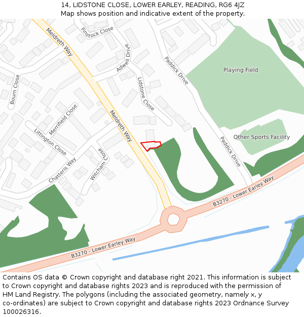 14, LIDSTONE CLOSE, LOWER EARLEY, READING, RG6 4JZ: Location map and indicative extent of plot