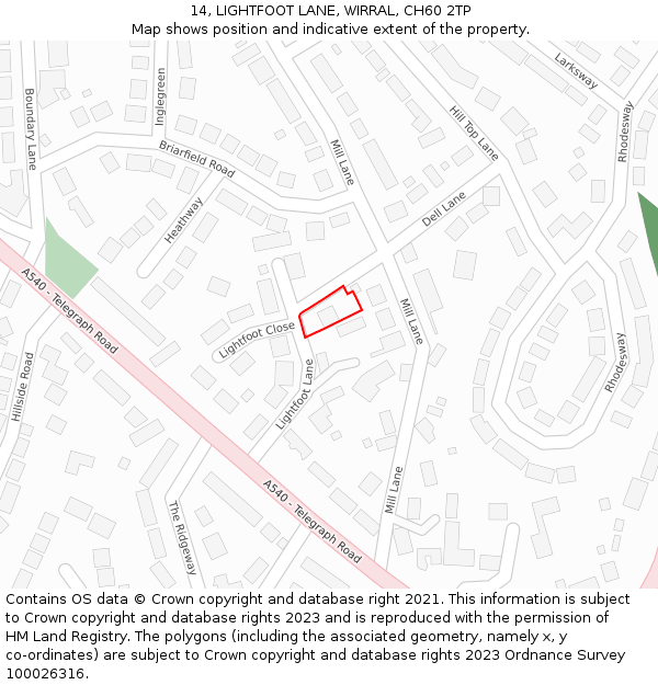 14, LIGHTFOOT LANE, WIRRAL, CH60 2TP: Location map and indicative extent of plot
