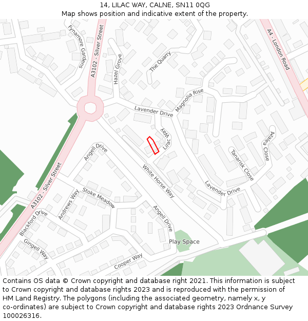 14, LILAC WAY, CALNE, SN11 0QG: Location map and indicative extent of plot