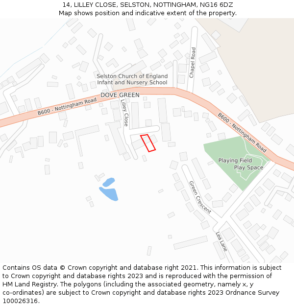 14, LILLEY CLOSE, SELSTON, NOTTINGHAM, NG16 6DZ: Location map and indicative extent of plot
