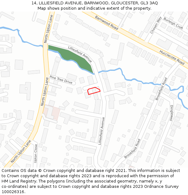 14, LILLIESFIELD AVENUE, BARNWOOD, GLOUCESTER, GL3 3AQ: Location map and indicative extent of plot