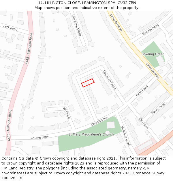 14, LILLINGTON CLOSE, LEAMINGTON SPA, CV32 7RN: Location map and indicative extent of plot