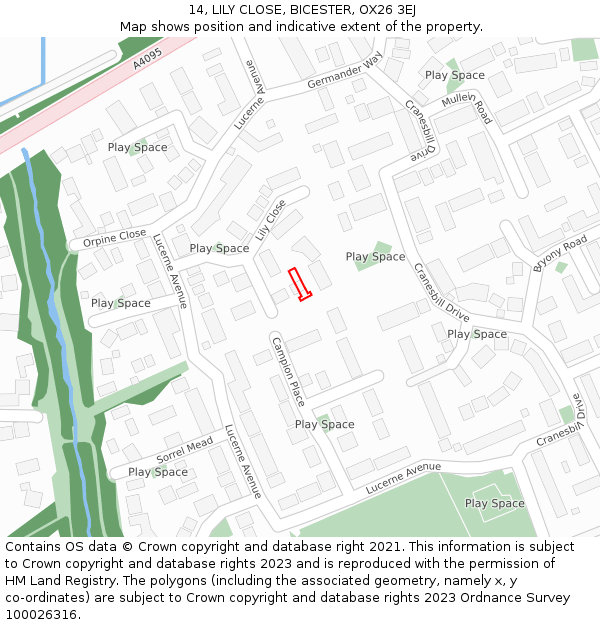 14, LILY CLOSE, BICESTER, OX26 3EJ: Location map and indicative extent of plot