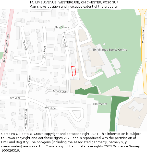 14, LIME AVENUE, WESTERGATE, CHICHESTER, PO20 3UF: Location map and indicative extent of plot