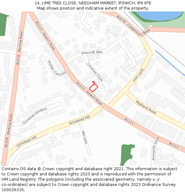 14, LIME TREE CLOSE, NEEDHAM MARKET, IPSWICH, IP6 8TE: Location map and indicative extent of plot