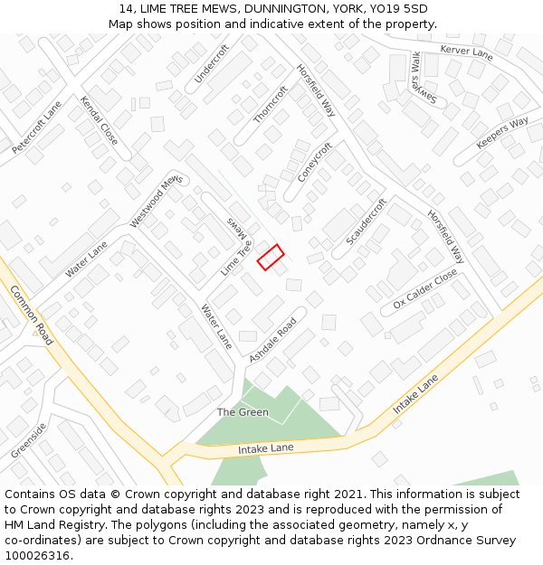 14, LIME TREE MEWS, DUNNINGTON, YORK, YO19 5SD: Location map and indicative extent of plot