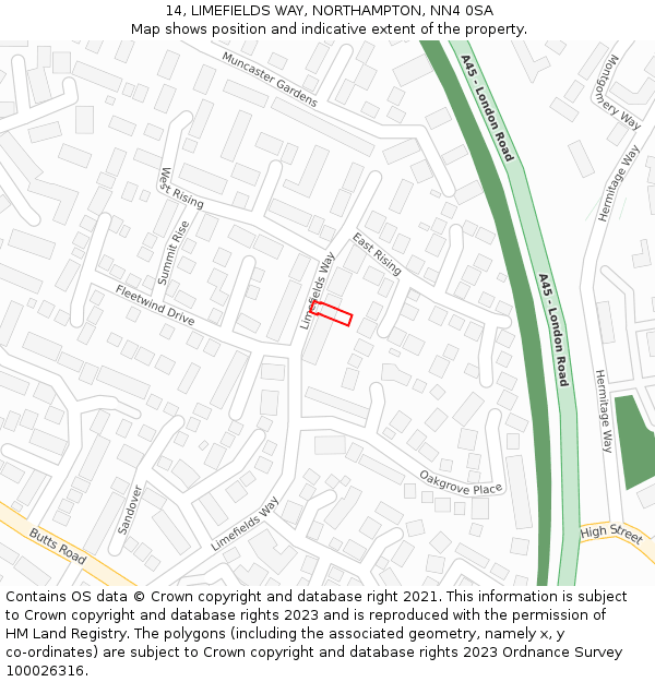 14, LIMEFIELDS WAY, NORTHAMPTON, NN4 0SA: Location map and indicative extent of plot