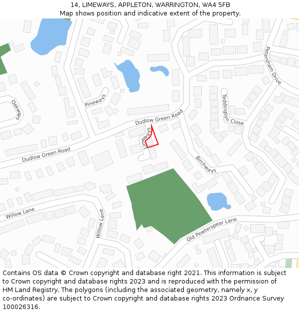 14, LIMEWAYS, APPLETON, WARRINGTON, WA4 5FB: Location map and indicative extent of plot