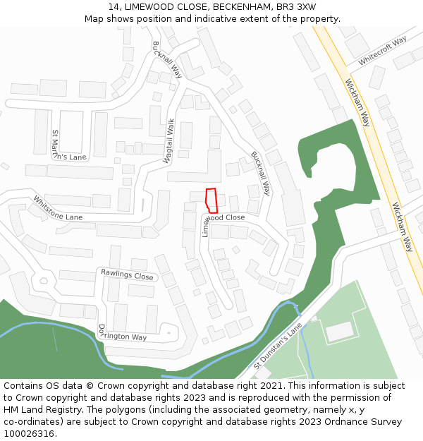 14, LIMEWOOD CLOSE, BECKENHAM, BR3 3XW: Location map and indicative extent of plot