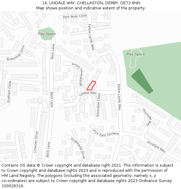 14, LINDALE WAY, CHELLASTON, DERBY, DE73 6NN: Location map and indicative extent of plot
